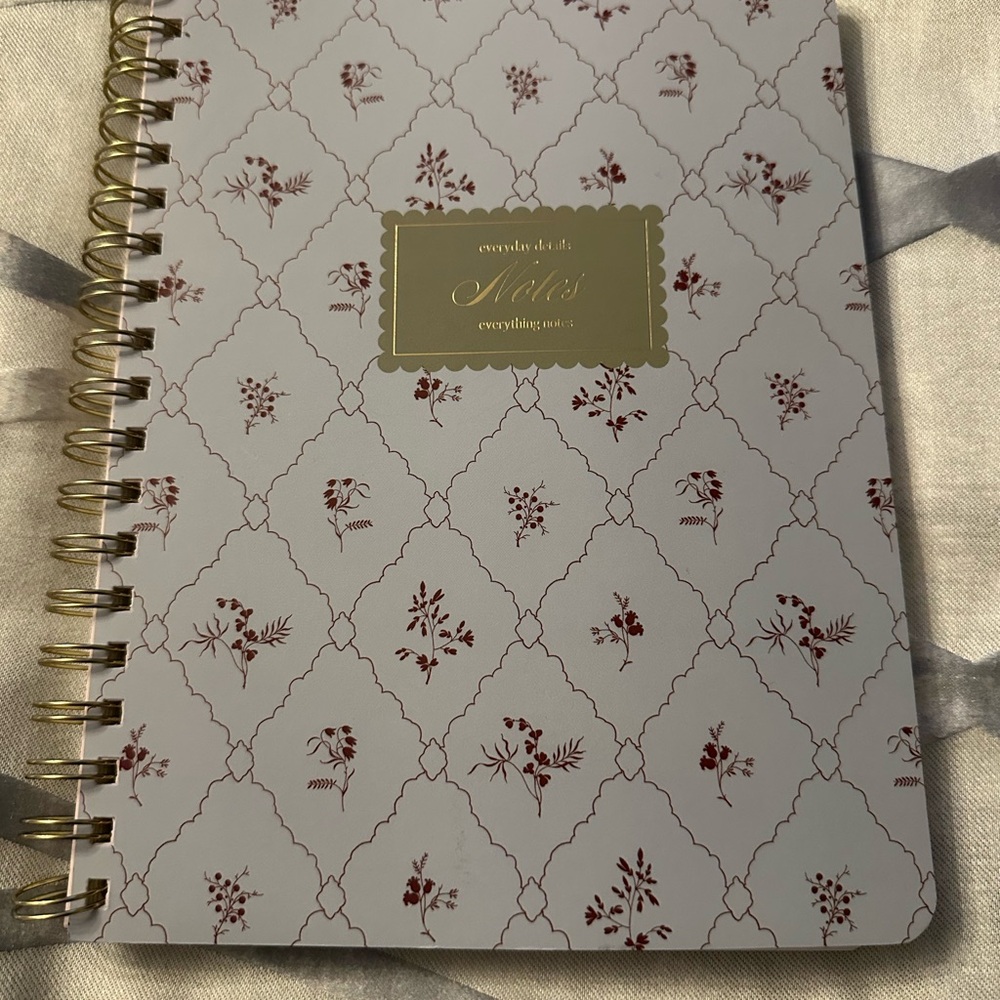 Gold Spiral Floral Notebook - Blue with Burgundy Accent